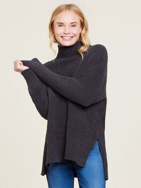 NWT Barefoot Dreams CozyChic High-Low Pullover Sweater - Carbon (Dark Gray)